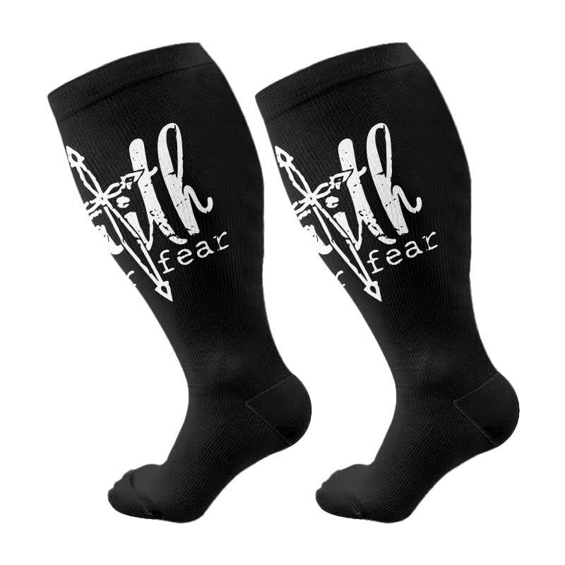 Plusock Plus Size Scripture Cross Message Compression Socks(3 Pairs) - Black C(1 Pair) - 4XL - image 7