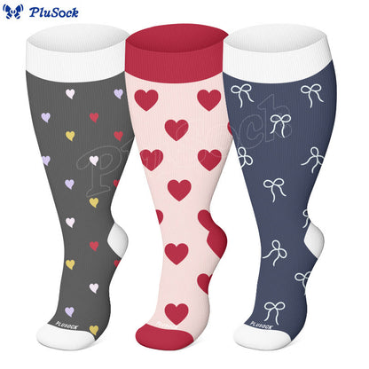 Plusock Plus Size Love Print Compression Socks(3 Pairs) - image 0