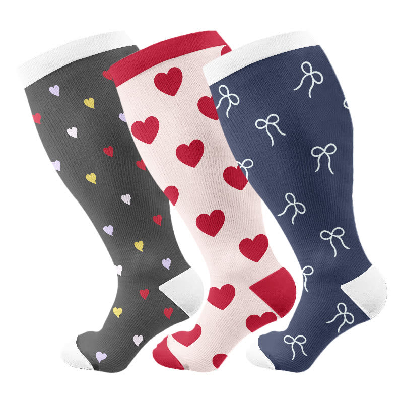 Plusock Plus Size Love Print Compression Socks(3 Pairs) - Multicolor - 4XL - image 1