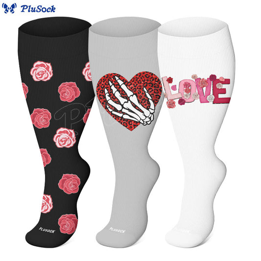 Plusock Plus Size Bold Love Graphic Compression Socks(3 Pairs) - image 0