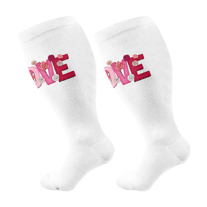 Plusock Plus Size Bold Love Graphic Compression Socks(3 Pairs) - White(1 Pair) - 4XL - image 5