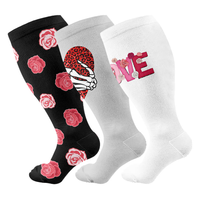 Plusock Plus Size Bold Love Graphic Compression Socks(3 Pairs) - Multicolor - 4XL - image 1