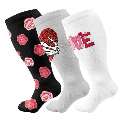 Plusock Plus Size Bold Love Graphic Compression Socks(3 Pairs) - Multicolor - 4XL - image 1