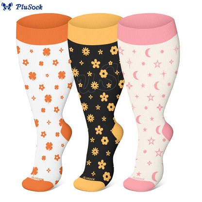 Plusock Plus Size Floral Star Compression Socks(3 Pairs) - image 0