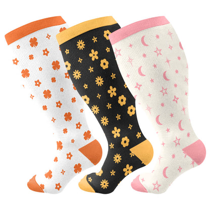 Plusock Plus Size Floral Star Compression Socks(3 Pairs) - Multicolor - 4XL - image 1