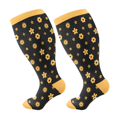 Plusock Plus Size Floral Star Compression Socks(3 Pairs) - Black(1 Pair) - 4XL - image 6
