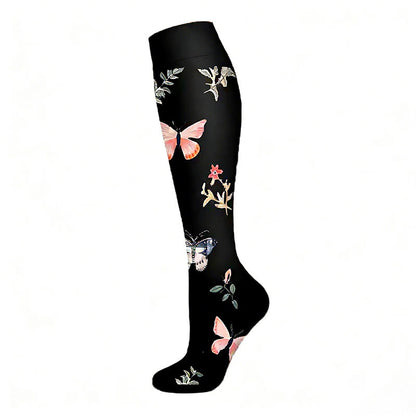 Plusock Floral Butterfly Compression Socks(6 Pairs) - Black - S/M - image 1
