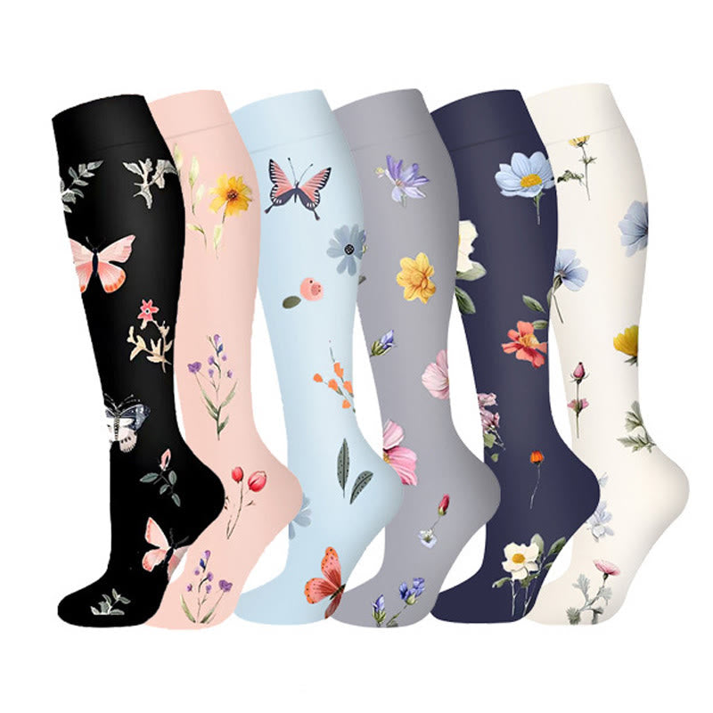 Plusock Floral Butterfly Compression Socks(6 Pairs) - Multicolor - S/M - image 0