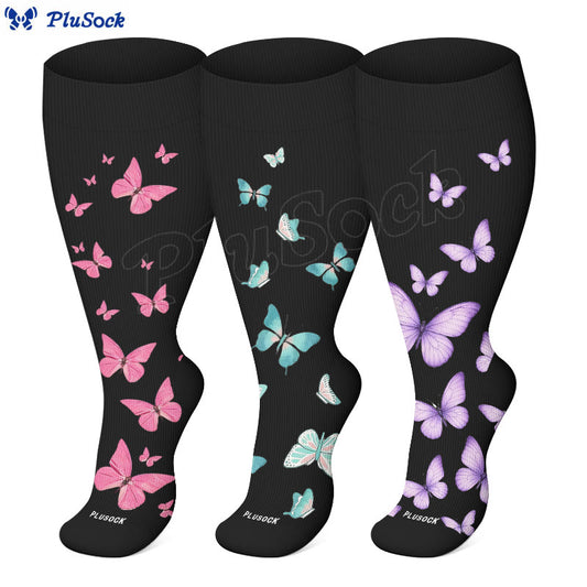 Plusock Plus Size  Butterfly Print Compression Socks(3 Pairs) - image 0