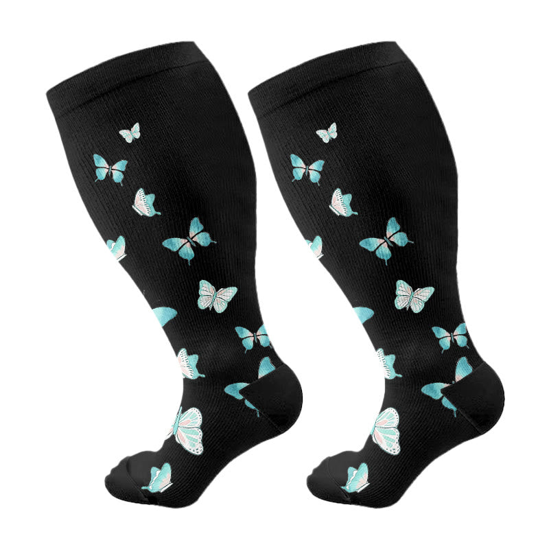 Plusock Plus Size  Butterfly Print Compression Socks(3 Pairs) - Green(1 Pair) - 4XL - image 6