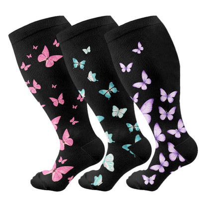 Plusock Plus Size  Butterfly Print Compression Socks(3 Pairs) - Multicolor - 4XL - image 1