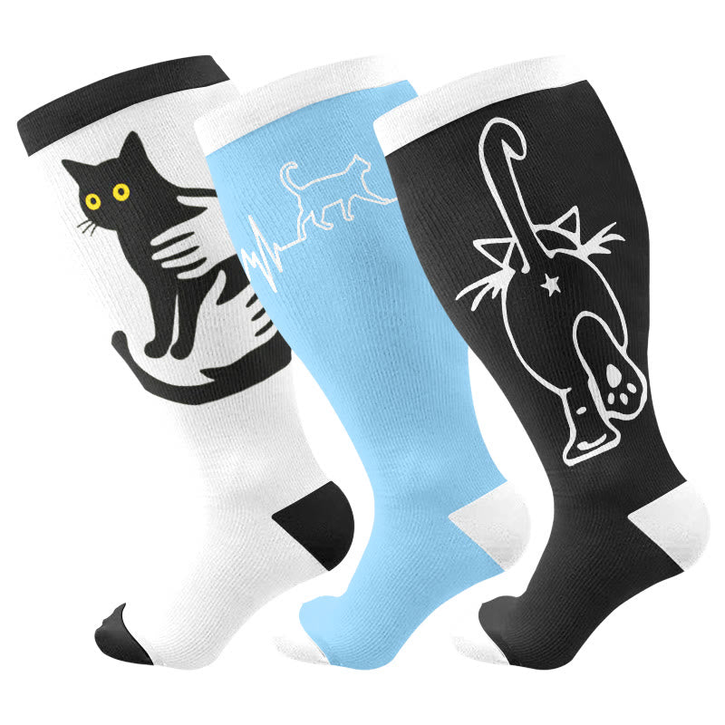 Plusock Plus Size Cat Lover Compression Socks(3 Pairs) - Multicolor - 4XL - image 1