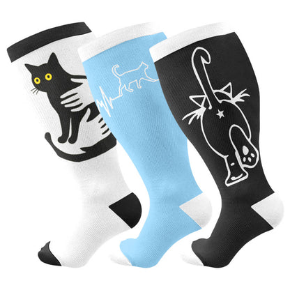 Plusock Plus Size Cat Lover Compression Socks(3 Pairs) - Multicolor - 4XL - image 1