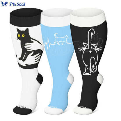 Plusock Plus Size Cat Lover Compression Socks(3 Pairs) - image 0