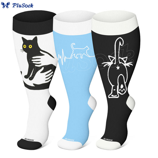 Plusock Plus Size Cat Lover Compression Socks(3 Pairs) - image 0