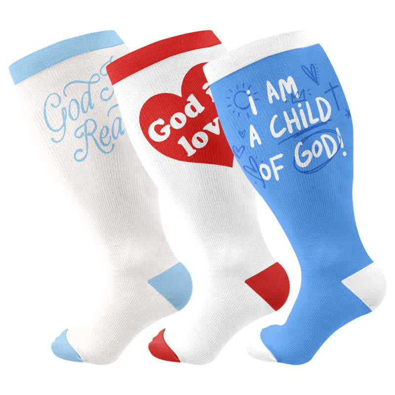 Plusock Plus Size God Is Love Compression Socks(3 Pairs) - Multicolor - 4XL - image 1