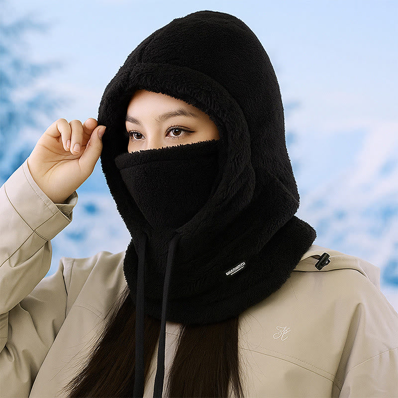 Plusock Thickened Windproof Hooded Scarf - Black - One Size - image 1