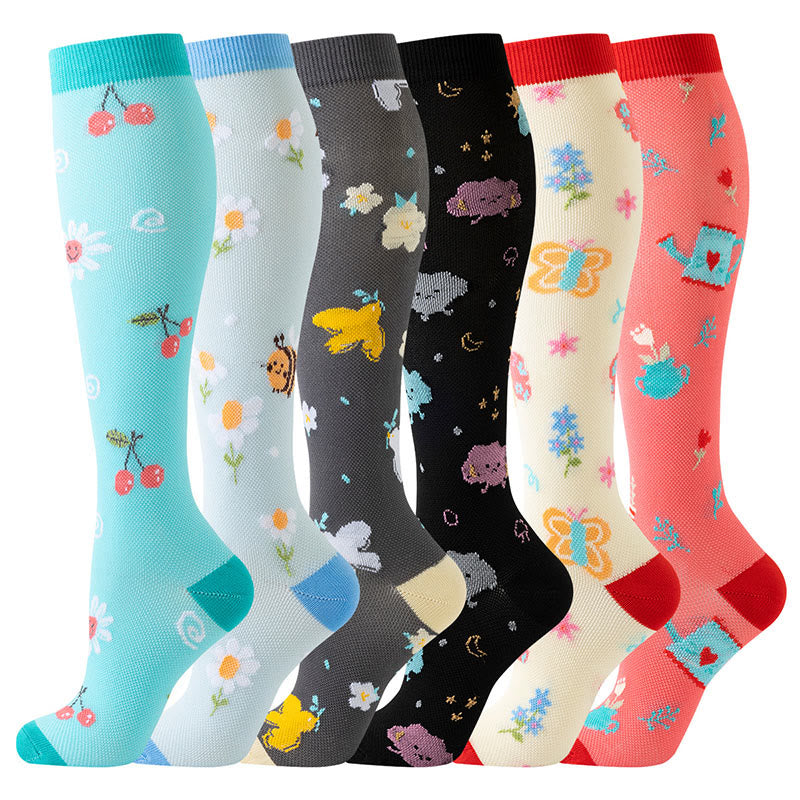 Plusock Floral Animal Print Compression Socks(6 Pairs) - Multicolor - S/M - image 0