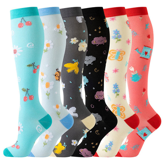 Plusock Floral Animal Print Compression Socks(6 Pairs) - Multicolor - S/M - image 0