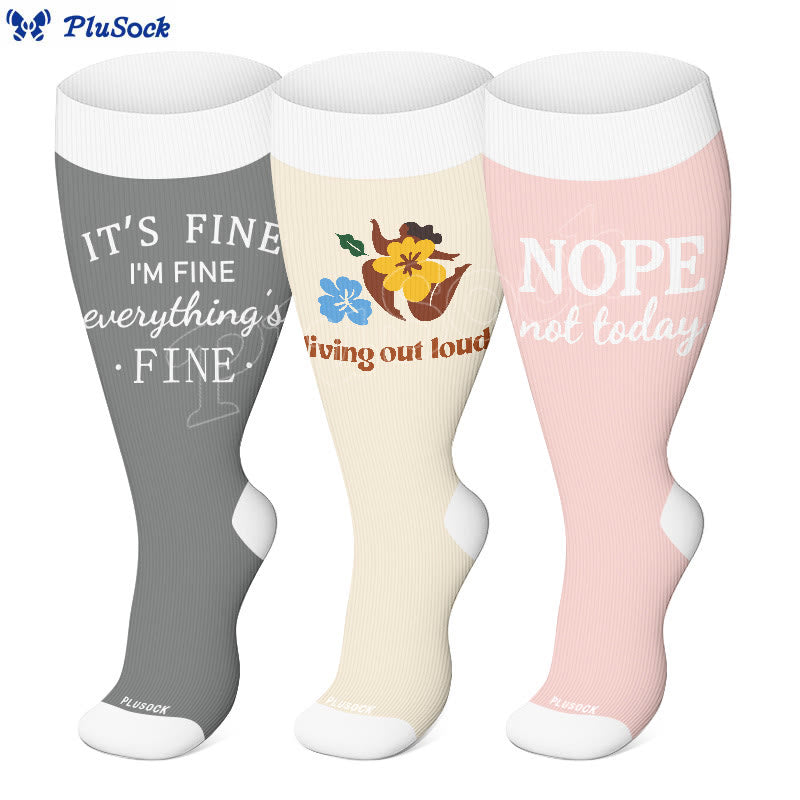 Plusock Plus Siz Positive Quotes Compression Socks(3 Pairs) - image 0
