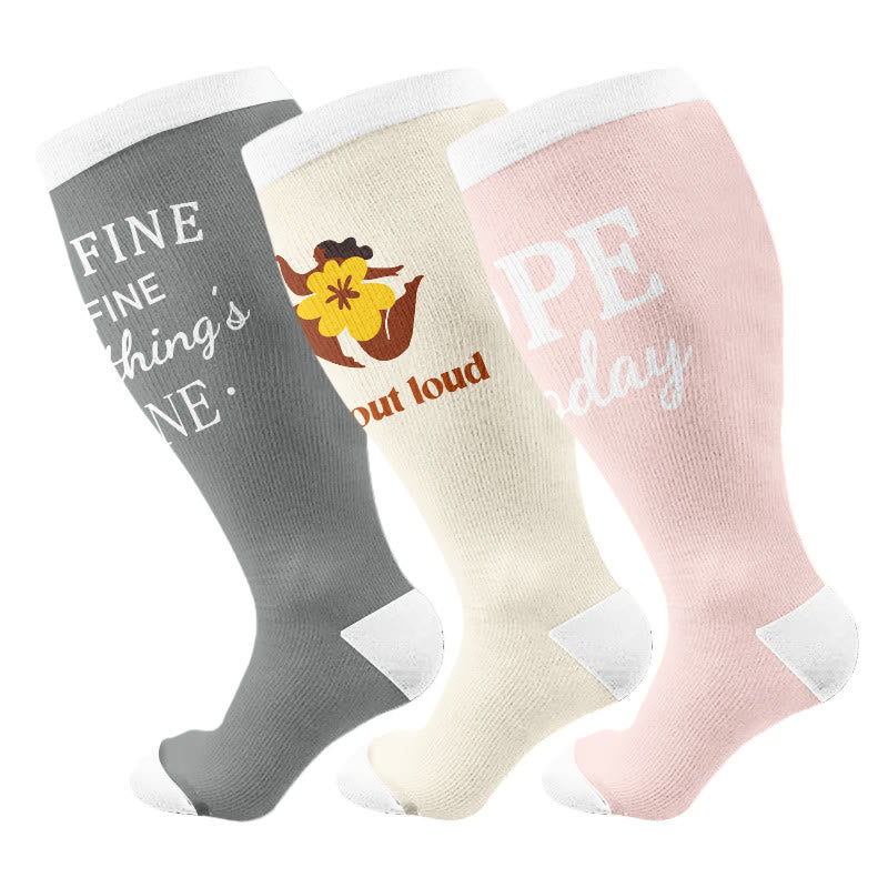 Plusock Plus Siz Positive Quotes Compression Socks(3 Pairs) - Multicolor - 4XL - image 1