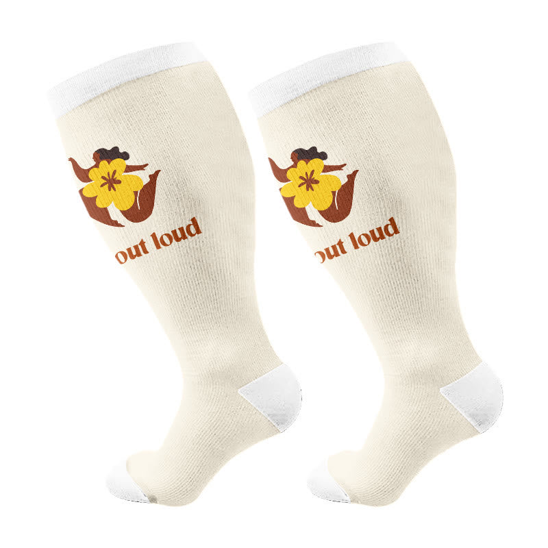 Plusock Plus Siz Positive Quotes Compression Socks(3 Pairs) - Apricot(1 Pair) - 4XL - image 5