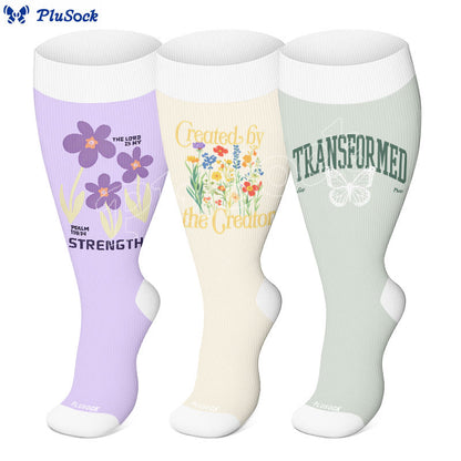 Plusock Plus Size Strength Words Compression Socks(3 Pairs) - image 0