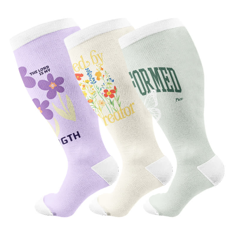 Plusock Plus Size Strength Words Compression Socks(3 Pairs) - Multicolor - 4XL - image 1
