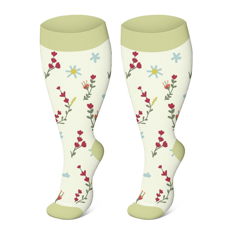 Plusock Plus Size Spring Floral Compression Socks(3 Pairs) - Green(1 Pair) - 4XL - image 2