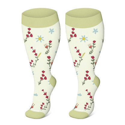 Plusock Plus Size Spring Floral Compression Socks(3 Pairs) - Green(1 Pair) - 4XL - image 2