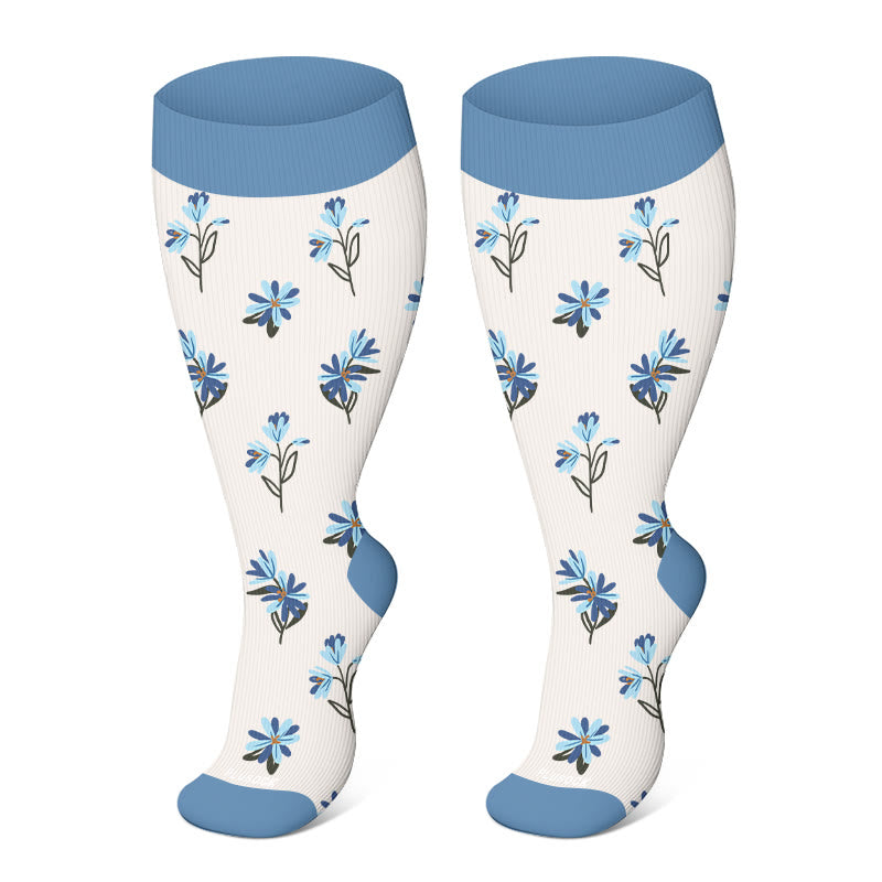 Plusock Plus Size Spring Floral Compression Socks(3 Pairs) - Blue(1 Pair) - 4XL - image 4