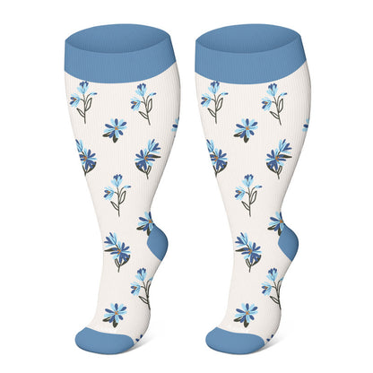 Plusock Plus Size Spring Floral Compression Socks(3 Pairs) - Blue(1 Pair) - 4XL - image 4
