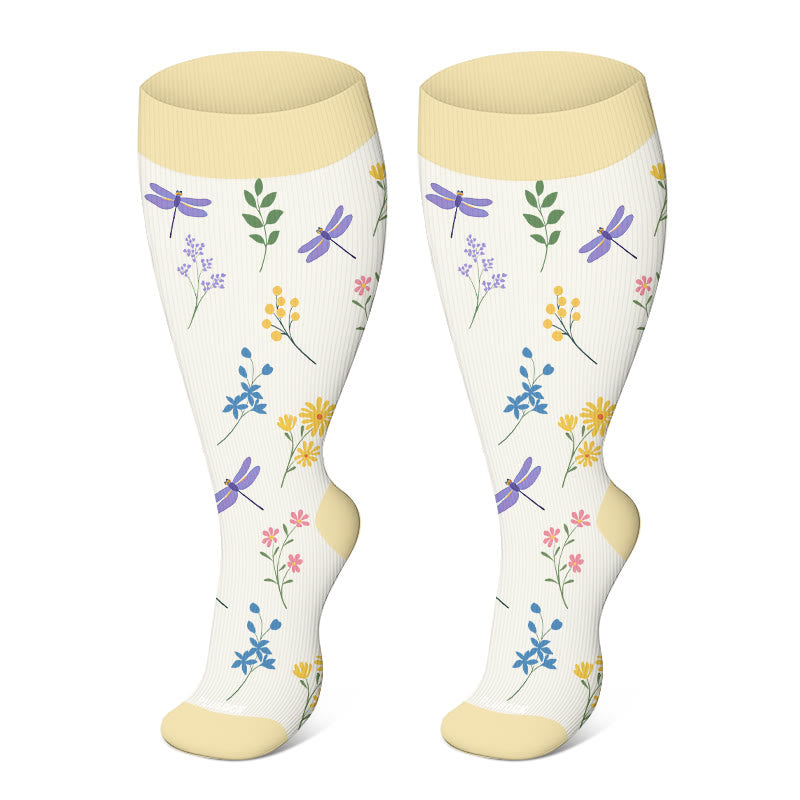 Plusock Plus Size Spring Floral Compression Socks(3 Pairs) - Yellow(1 Pair) - 4XL - image 3