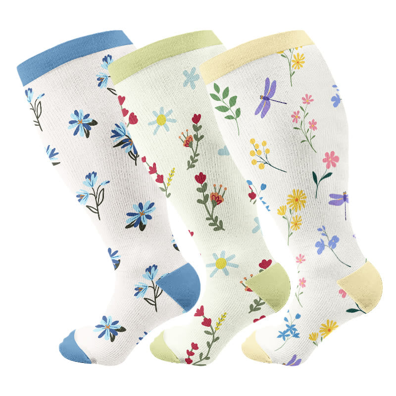 Plusock Plus Size Spring Floral Compression Socks(3 Pairs) - image 1