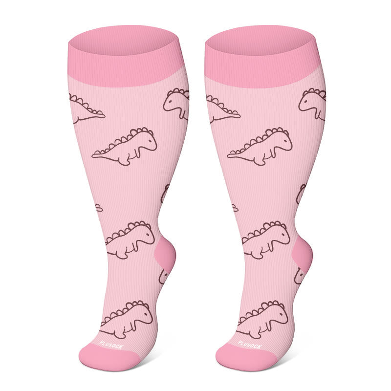 Plusock Plus Size Pink Dino Parade Compression Socks(3 Pairs) - Dinosaur(1 Pair) - 4XL - image 2
