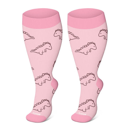 Plusock Plus Size Pink Dino Parade Compression Socks(3 Pairs) - Dinosaur(1 Pair) - 4XL - image 2