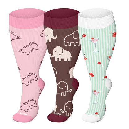 Plusock Plus Size Pink Dino Parade Compression Socks(3 Pairs) - Multicolor - 4XL - image 0