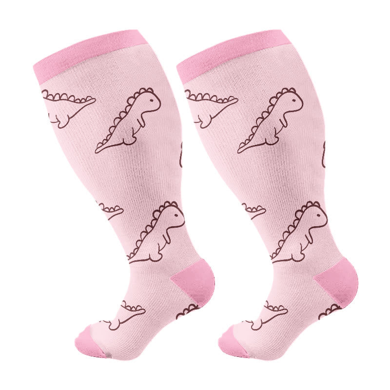 Plusock Plus Size Pink Dino Parade Compression Socks(3 Pairs) - image 5