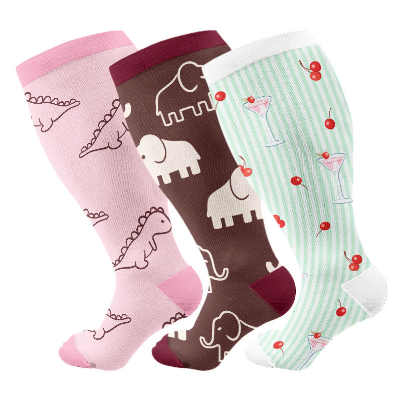 Plusock Plus Size Pink Dino Parade Compression Socks(3 Pairs) - image 1