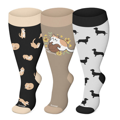 Plusock Plus Size Otter Puppy Compression Socks(3 Pairs) - Multicolor - 4XL - image 0