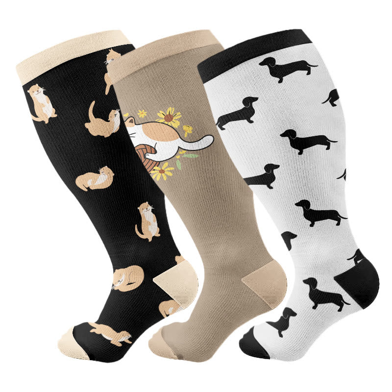 Plusock Plus Size Otter Puppy Compression Socks(3 Pairs) - image 1