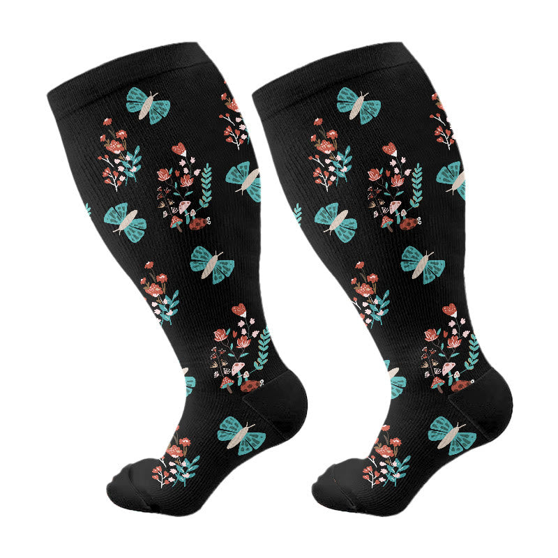 Plusock Plus Size Butterfly Daisy Compression Socks(3 Pairs) - image 7