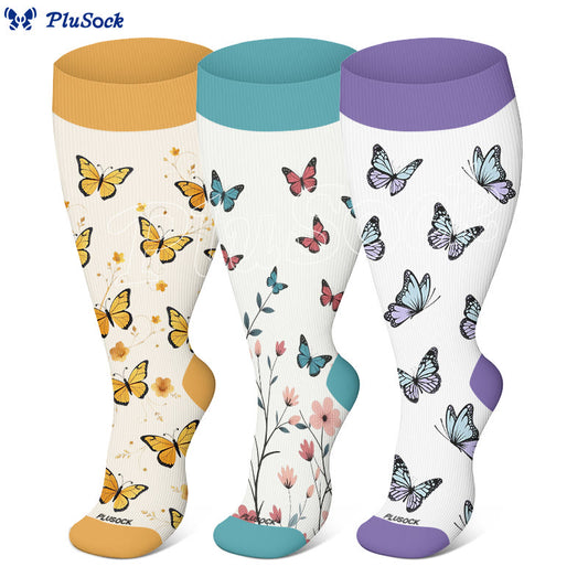 Plusock Plus Size Butterfly Garden Compression Socks(3 Pairs) - image 0