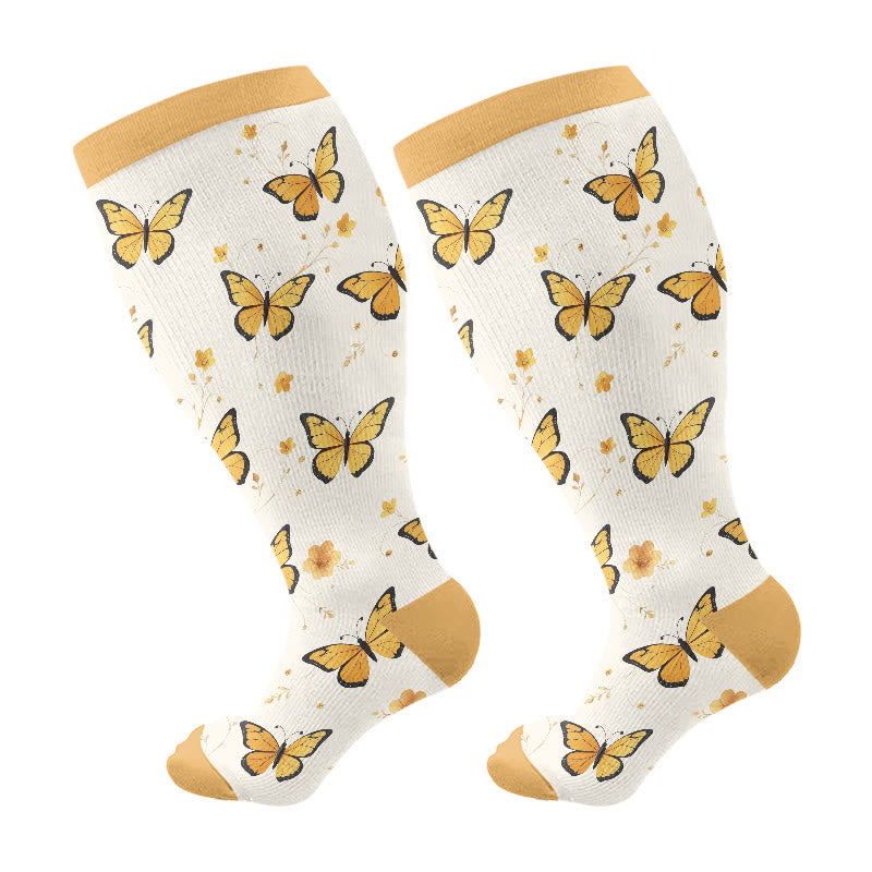Plusock Plus Size Butterfly Garden Compression Socks(3 Pairs) - Yellow(1 Pair) - 4XL - image 6