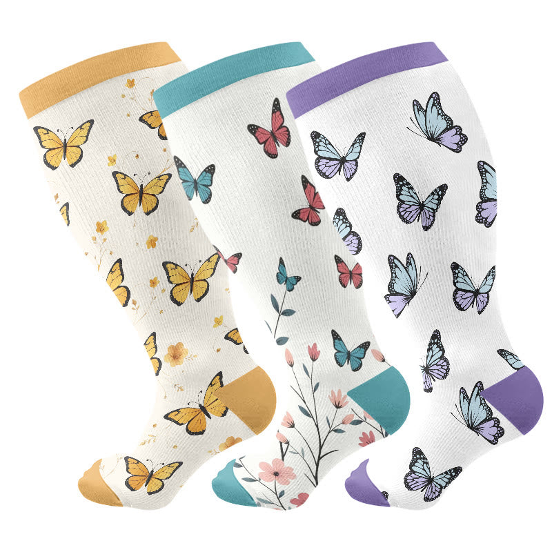 Plusock Plus Size Butterfly Garden Compression Socks(3 Pairs) - Multicolor - 4XL - image 1
