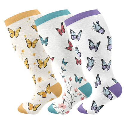 Plusock Plus Size Butterfly Garden Compression Socks(3 Pairs) - Multicolor - 4XL - image 1