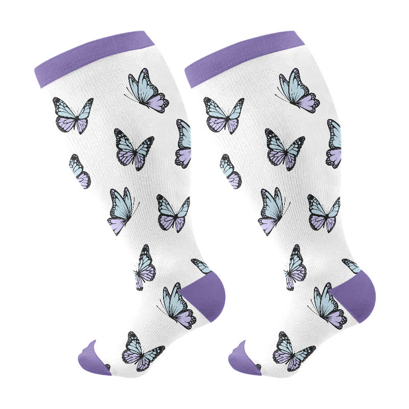 Plusock Plus Size Butterfly Garden Compression Socks(3 Pairs) - Purple(1 Pair) - 4XL - image 7
