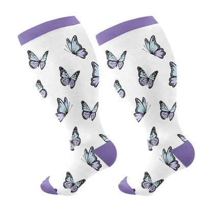 Plusock Plus Size Butterfly Garden Compression Socks(3 Pairs) - Purple(1 Pair) - 4XL - image 7