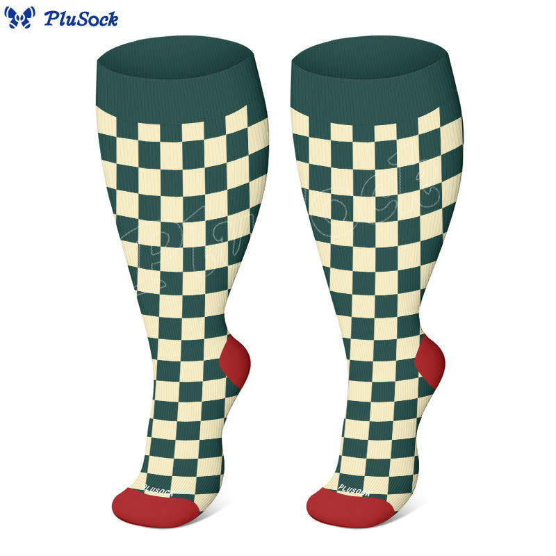 Plusock Plus Size Retro Checkerboard Compression Socks(3 Pairs) - image 2