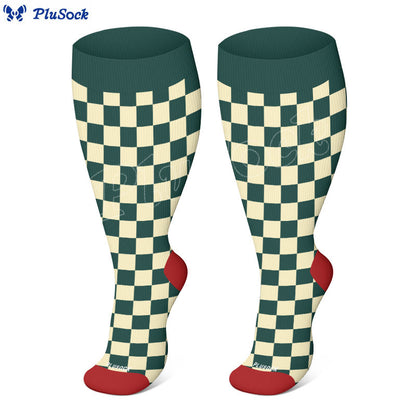 Plusock Plus Size Retro Checkerboard Compression Socks(3 Pairs) - image 2